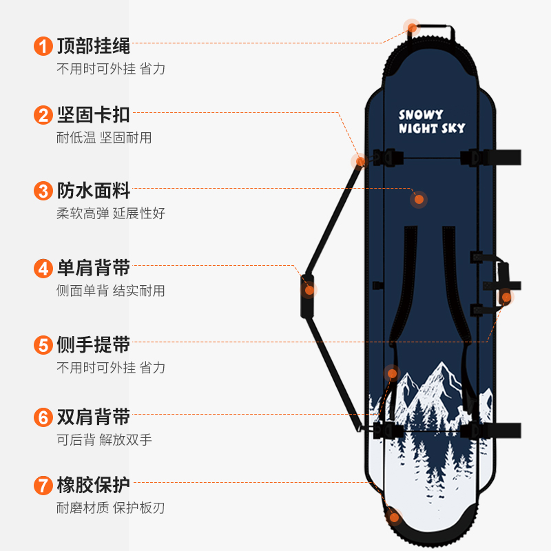 乐凯奇单双肩滑雪板饺子皮单板滑雪保护套收纳包防划滑雪收纳装备