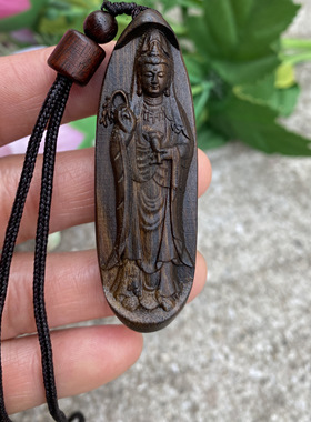 沉香木雕花净瓶观音吊坠