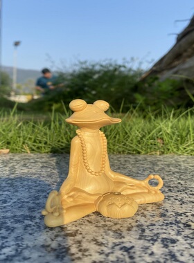 小叶黄杨木雕刻青蛙大师禅意香插