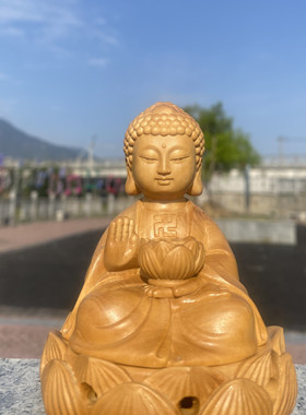 小叶黄杨木雕如来佛祖香炉摆件