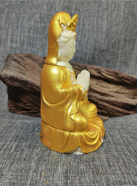 包邮象牙果中式坐禅观音人物佛像装饰品自在观世音菩萨汽车摆件