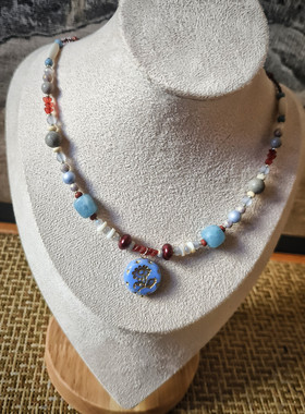 原创设计进口捷克琉璃蓝色项链女小众设计感高级轻奢气质百搭颈链