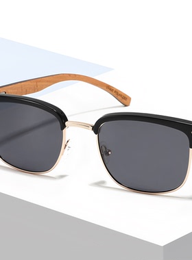 经典复古半框木质腿偏光太阳眼镜防紫外线墨镜眉线方框开车驾驶镜