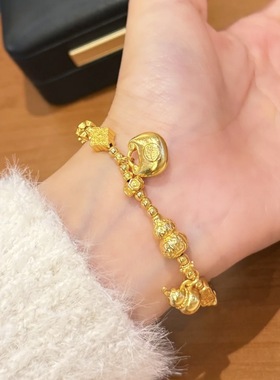 古法黄金色小胖福小葫芦盘缠手链蹦迪手串设计百搭链环送女友