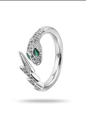 同款时尚个性仿莫桑石戒指 闪电灵蛇开口戒指男女同款生肖蛇