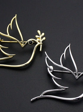 简约镂空小鸟和平鸽胸针男女设计感小众胸花西装领针衣服百搭配饰