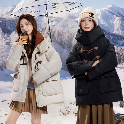 冬季新款300斤加大码中长款羽绒服女胖mm复古牛角扣白鸭绒外套200 - 图0