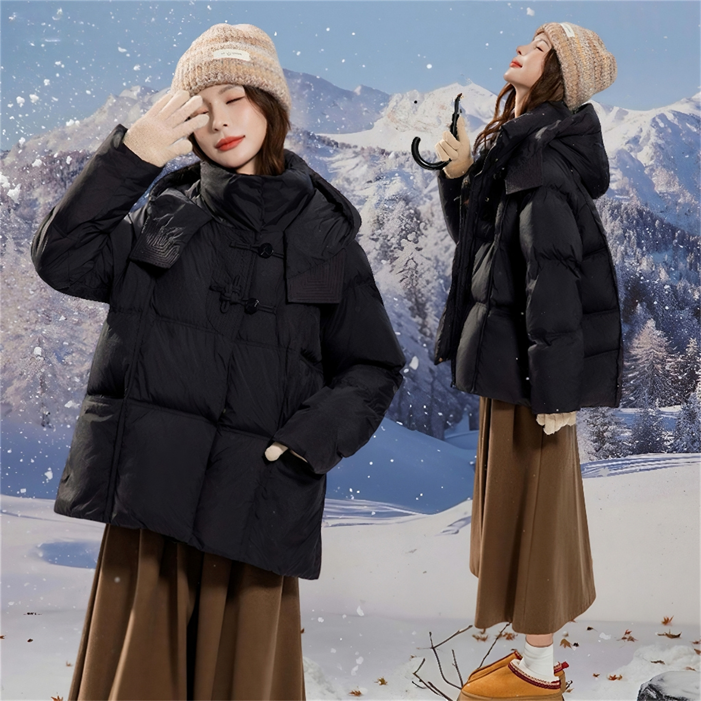 超大码羽绒服女胖mm200斤新中式盘扣国风爆款时尚连帽保暖外套冬 - 图2