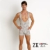 Đồ lót nam Xiêm tùy chỉnh Sexy Ngụy trang Silky Jumpsuit Bộ đồ lót Quần lót Quần lót Vest Sling Boxer - Một mảnh Một mảnh