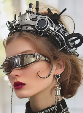Y2k未来朋克连体镜片个性潮流金属铆钉派对眼镜时尚款骑行墨镜新