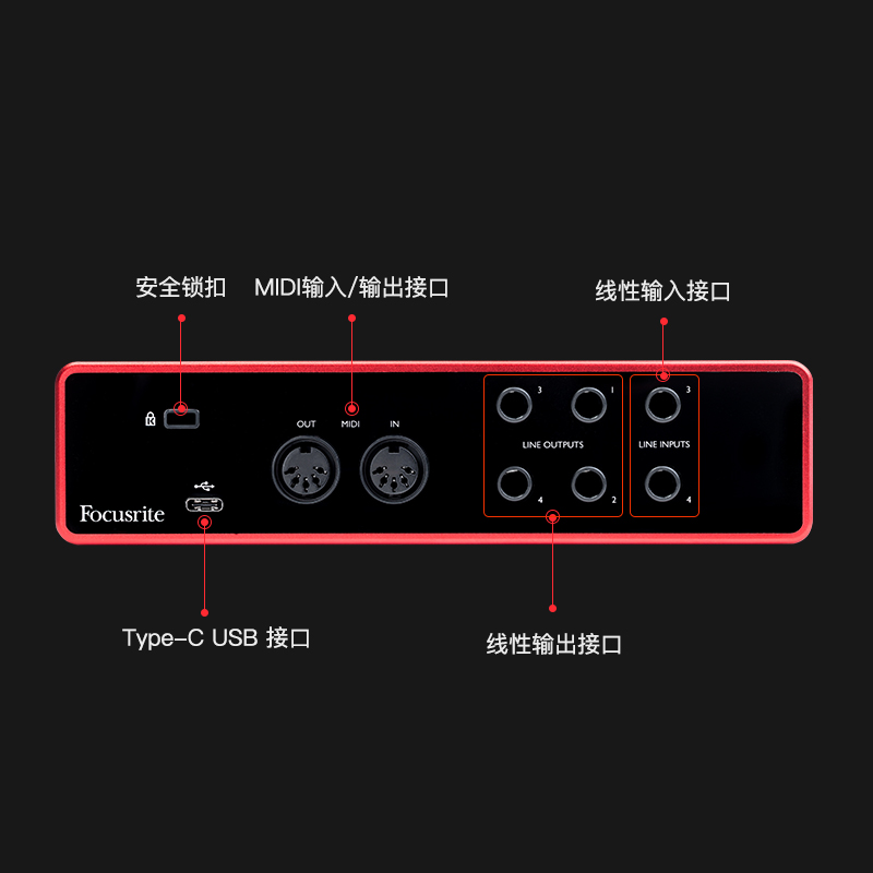 Focusrite福克斯特Scarlett 4i4三代USB声卡专业录音编曲内录48V - 图2