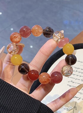 【花木兰】原创天然草莓晶搭配金箔爆花 设计手饰串 时尚精致手串