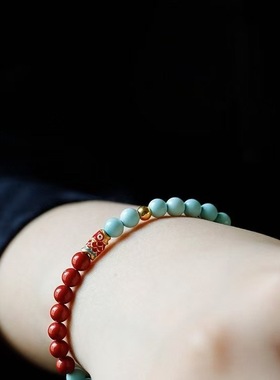 鱼跃龙门锦鲤绿松石手链紫金砂红纱朱砂锦鲤新中式国风手串送闺蜜