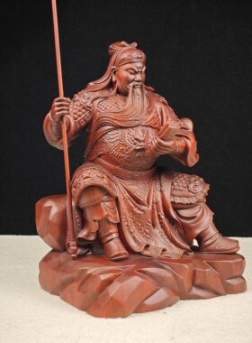 非洲红花梨实木质木头雕刻关公关二爷武财神像摆件家居装饰工艺品