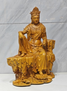 木雕自在观音菩萨佛像摆件实木雕刻家居玄关装饰品观世音菩萨16寸