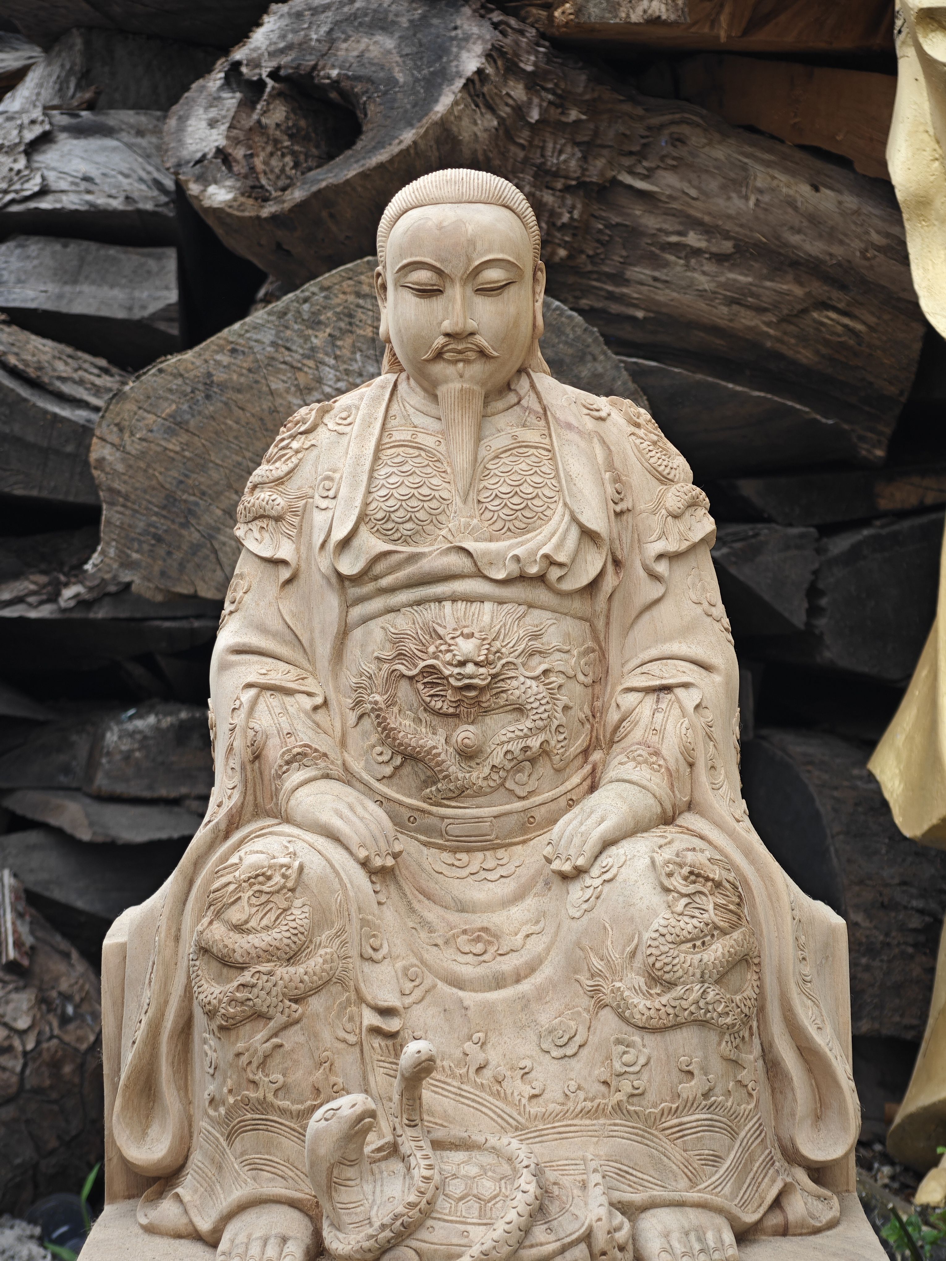 真武大帝北极玄天上帝神像木雕摆件玄关家居装饰实木整木手工雕刻 - 图3