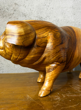 木雕摆件客厅猪生肖动物牛马定制手工装饰摆件精品