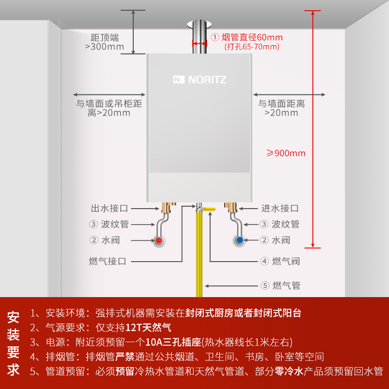 NORITZ/能率 A3恒温10升燃气热水器 天然气家用强排式防冻小户 - 图3