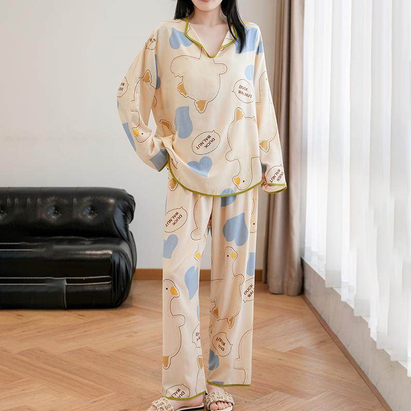 睡衣女春秋季棉绸新款带胸垫少女卡通免穿内衣可外穿家居服两件套,淘宝优惠券,粉丝福利购,淘宝优惠卷