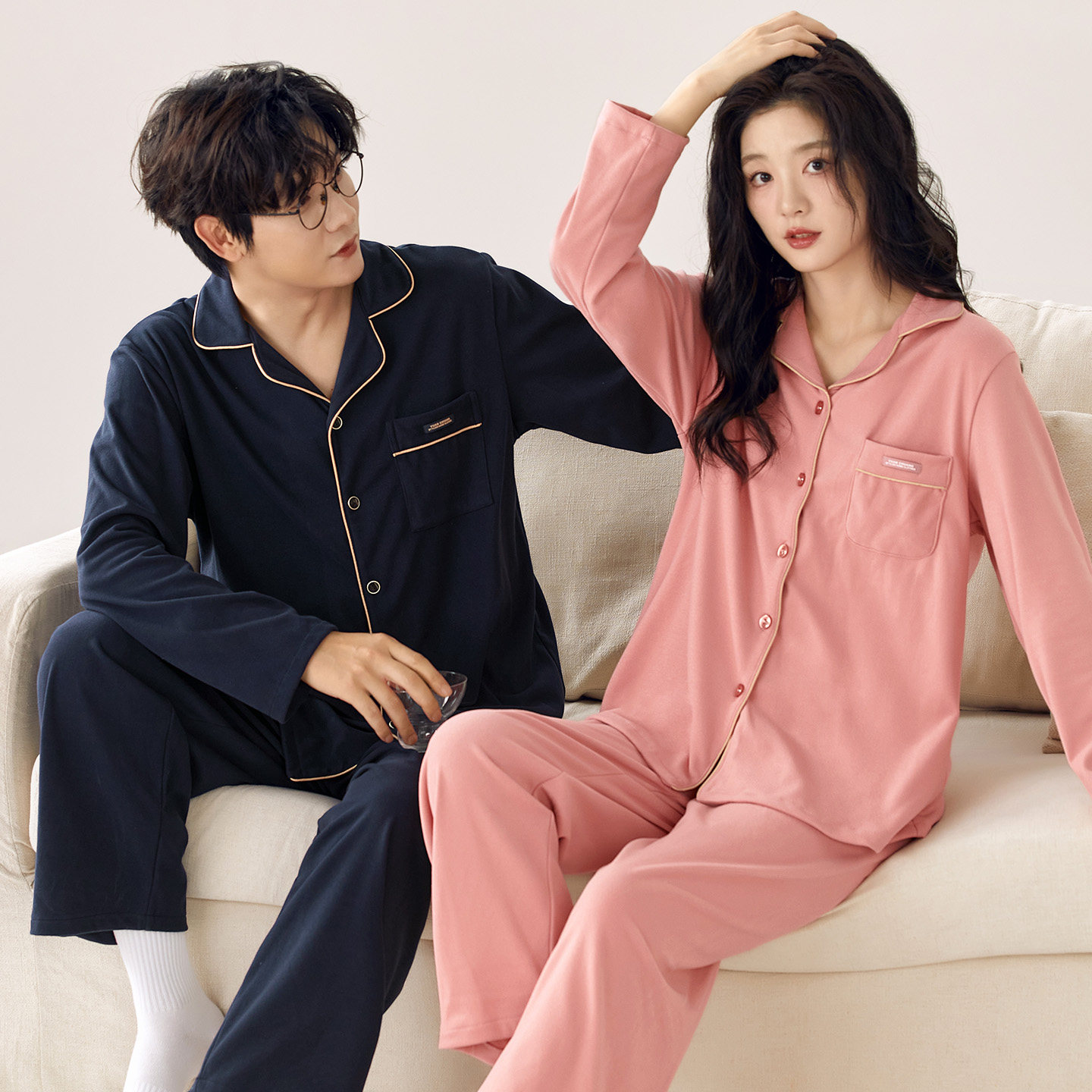 德绒情侣睡衣套装男女秋冬保暖软糯长袖翻领家居服简约开衫25秋冬,淘宝优惠券,粉丝福利购,淘宝优惠卷