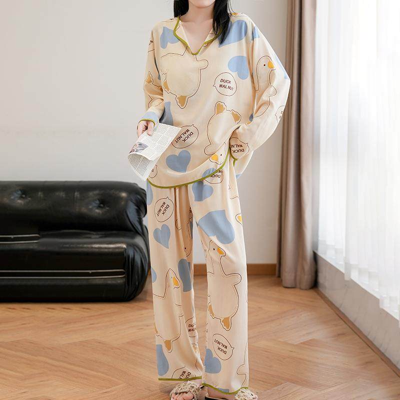 睡衣女春秋季棉绸新款带胸垫少女卡通免穿内衣可外穿家居服两件套,淘宝优惠券,粉丝福利购,淘宝优惠卷