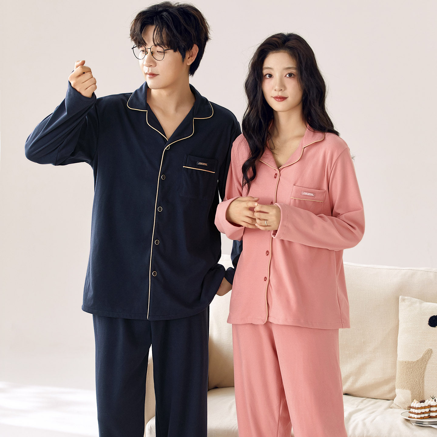德绒情侣睡衣套装男女秋冬保暖软糯长袖翻领家居服简约开衫25秋冬,淘宝优惠券,粉丝福利购,淘宝优惠卷