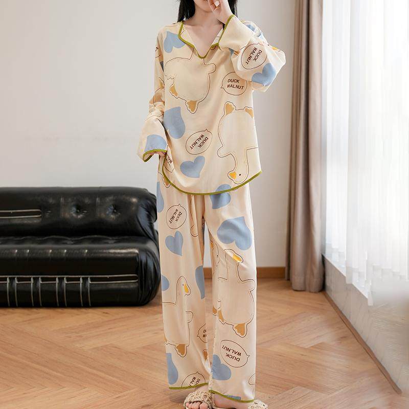 睡衣女春秋季棉绸新款带胸垫少女卡通免穿内衣可外穿家居服两件套,淘宝优惠券,粉丝福利购,淘宝优惠卷