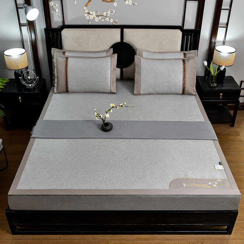 防滑冰丝凉席三件套床单笠夏季折叠艾草高端双面冰藤席2024床席子,淘宝优惠券,粉丝福利购,淘宝优惠卷