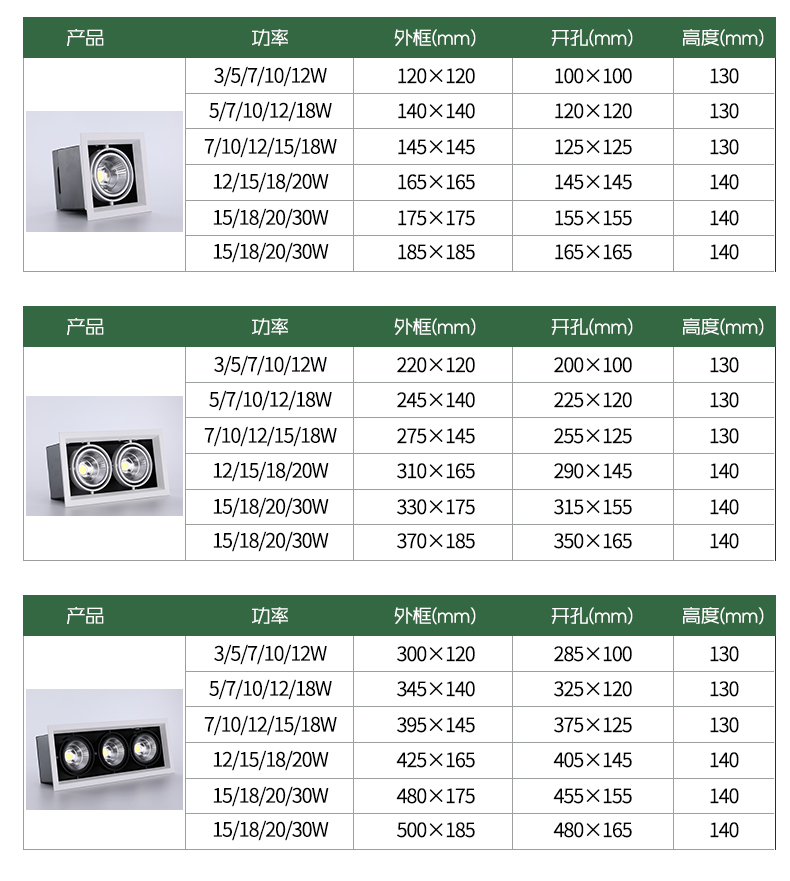 led斗胆射灯筒灯cob双头格栅12w10*20瓦30商场店铺三头长方形豆胆 - 图1