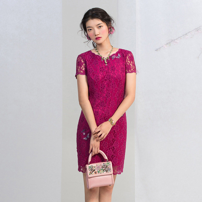 渔牌2020年新款夏蕾丝水溶连衣裙 渔服饰连衣裙