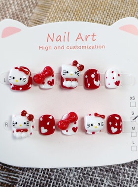 红色蝴蝶结凯蒂猫儿童穿戴甲过年