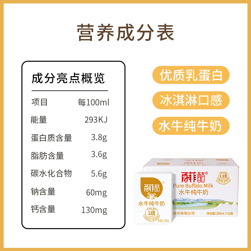 新日期百菲酪水牛纯牛奶200ml*12盒整箱学生儿童营养补钙早餐牛奶 - 图1