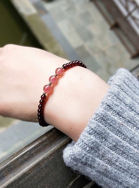 天然石榴石手链女送人礼物饰品小颗粒的单圈手串红石榴好运珠学生