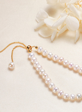 巴洛克异形淡水珍珠手链女时尚抽拉可调节5-6mm椭圆淡水珍珠手串