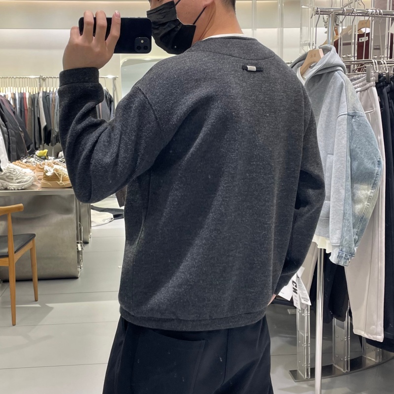 潮牌设计感半拉链拼接假俩件圆领加绒卫衣男士冬季高级感保暖毛衫 - 图2