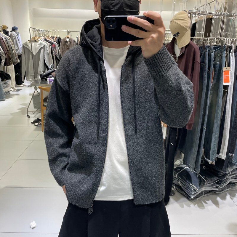 秋冬新款男士假两件可脱卸连帽针织毛衣开衫美式休闲百搭毛衣外套,淘宝优惠券,粉丝福利购,淘宝优惠卷