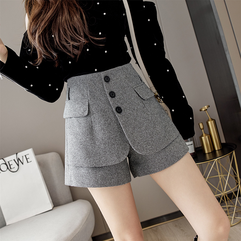 秋冬a字外穿新款高腰休闲毛呢短裤 离题服饰休闲裤