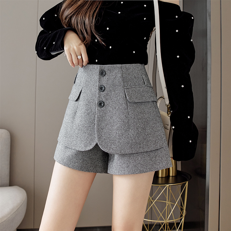 秋冬a字外穿新款高腰休闲毛呢短裤 离题服饰休闲裤