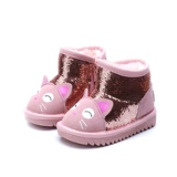 Детские флисовые блестки для ногтей, детская зимняя мультяшная обувь для раннего возраста, удерживающие тепло короткие сапоги, 0-3 лет