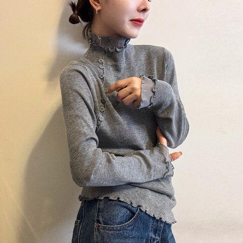 双层木耳边高领羊毛针织衫女欧洲站2025冬装新款欧货女装打底衫潮 - 图1