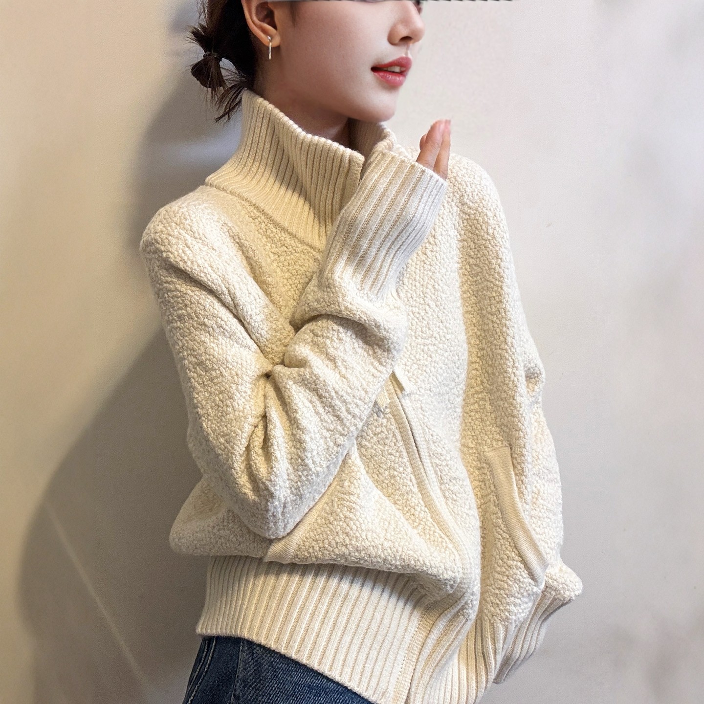 小半高领羊毛针织开衫女欧洲站2025冬装新款欧货女装毛衣短外套潮,淘宝优惠券,粉丝福利购,淘宝优惠卷