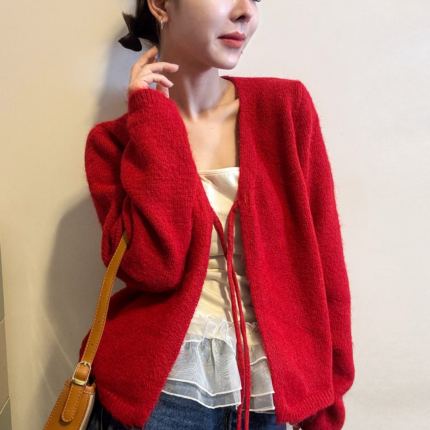 复古系带羊毛针织开衫吊带背心两件套女欧洲站2025冬装新款欧货潮,淘宝优惠券,粉丝福利购,淘宝优惠卷