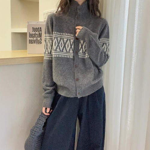 复古提花高领羊绒针织开衫女欧洲站2025冬装新款欧货女装短外套潮 - 图1