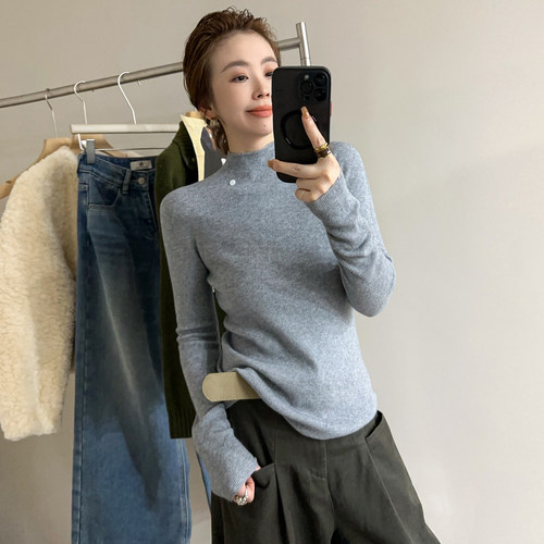 小半高领细羊毛针织衫女欧洲站2025冬装新款欧货女装时尚打底衫潮 - 图1