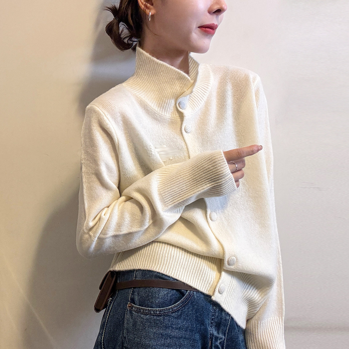 复古高领羊毛针织开衫女欧洲站2025冬装新款欧货女装毛衣打底衫潮,淘宝优惠券,粉丝福利购,淘宝优惠卷