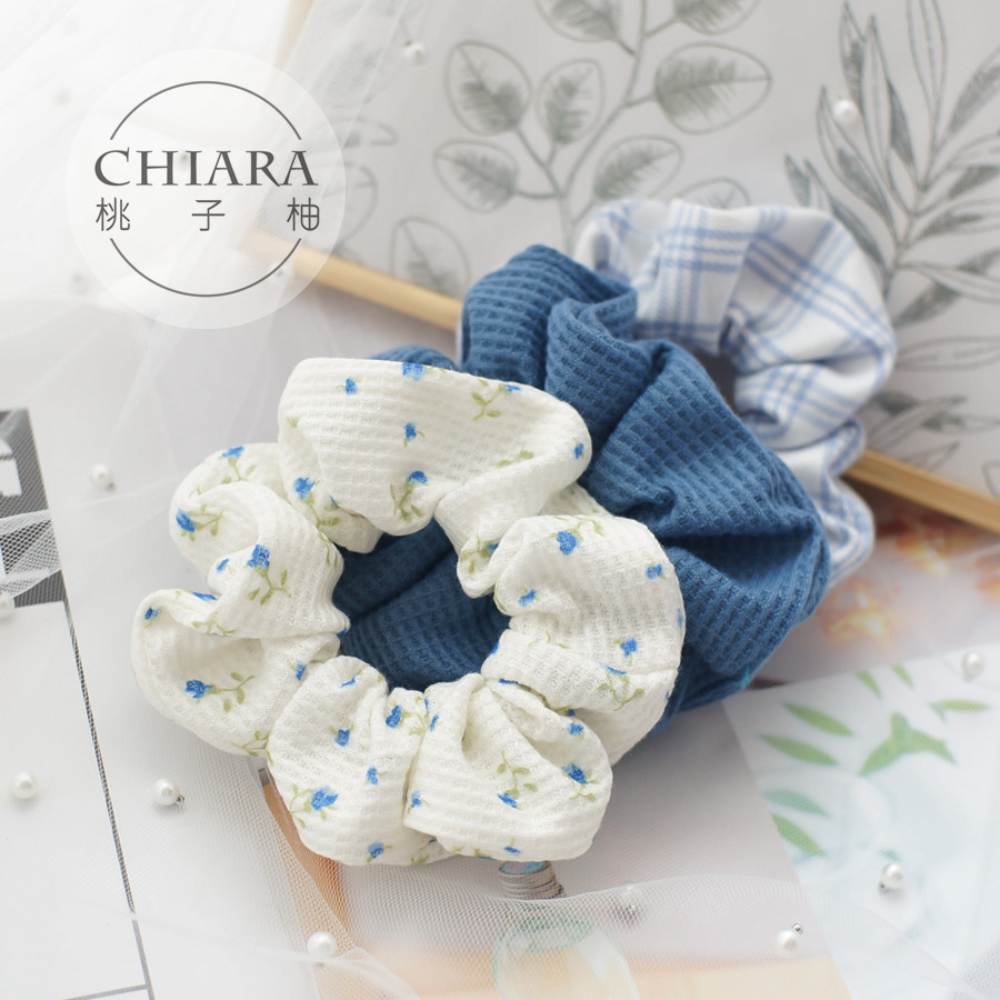 ins发饰复古BM少女蓝色碎花大肠圈美式brandy同款华夫格发圈发绳,淘宝优惠券,粉丝福利购,淘宝优惠卷