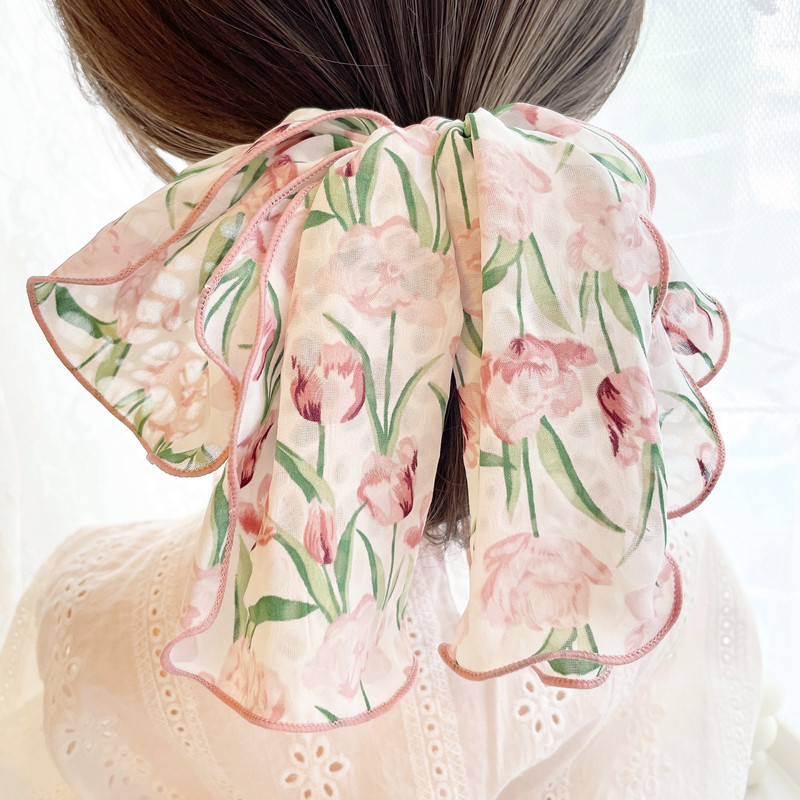 ins郁金香发饰仙女蝴蝶结发圈夏天粉色碎花飘带发绳头绳皮筋头饰,淘宝优惠券,粉丝福利购,淘宝优惠卷