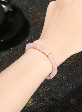 天然水晶药片手链女水晶隔珠手串女时尚黄虎眼石圆片手链饰品礼物