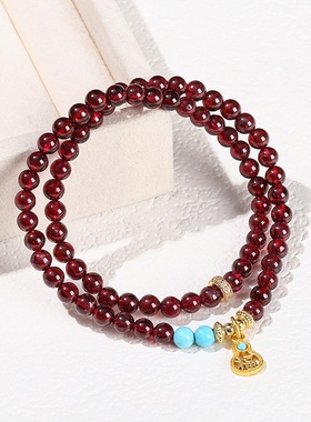 新中式石榴双圈手链天然水晶葫芦手串气质显白小众饰品日常送礼佳