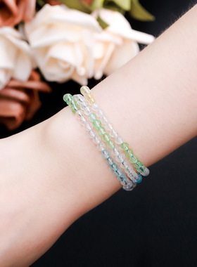 天然彩色托帕石多圈手链女 随性欧美ins风高冰透水晶手串饰品礼物